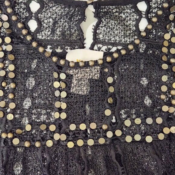 Anthropologie Maeve Auralis Black Sheer Lace Embellished Top Size S - Picture 6 of 7